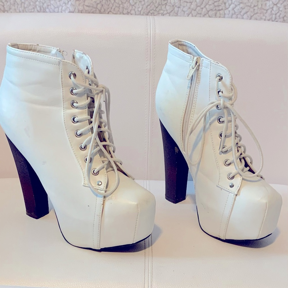 White heeled booties